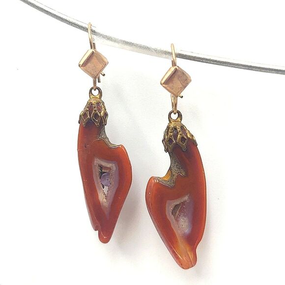 Natural Carnelian Agate Slice French Wire Earrings - Picture 4 of 6